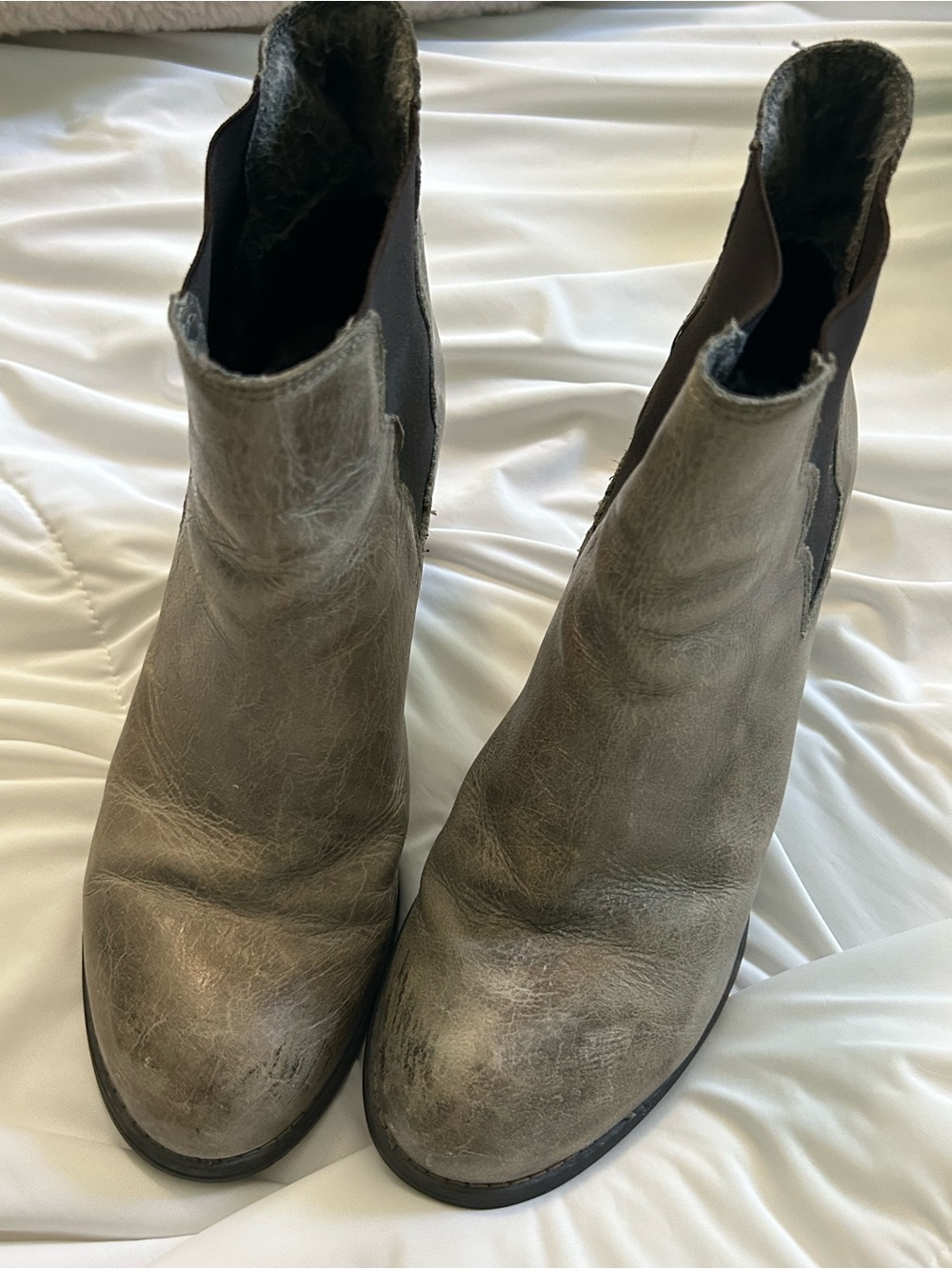 Betsey Johnson Grey Leather Chelsea Ankle Booties